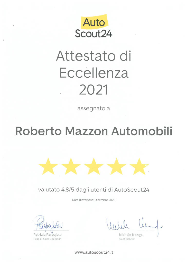 Attestato eccellenza AutoScout24 2021