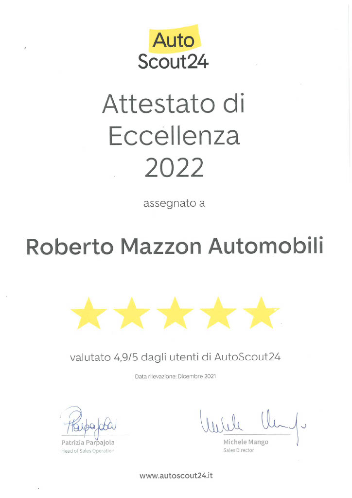 Attestato eccellenza AutoScout24 2022